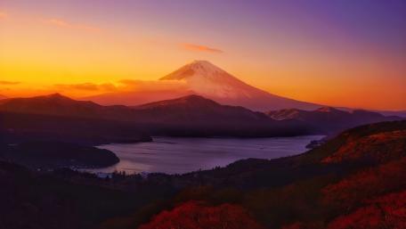 Volcano and lake wallpaper