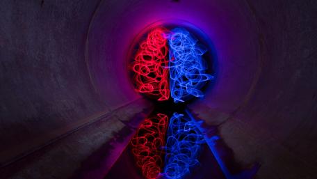 Red and blue light painting reflection wallpaper