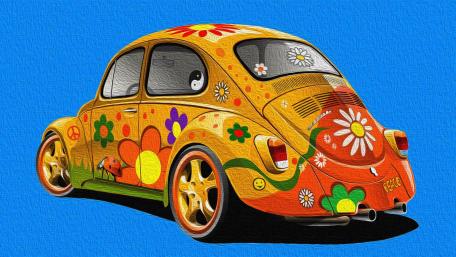 Flower decorated Volkswagen Beetle wallpaper