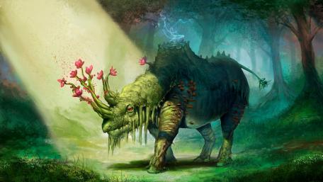 Rhino with flower horn - Fantasy art wallpaper