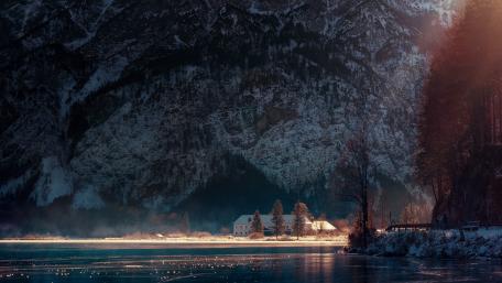 Lakeside house in the valley wallpaper