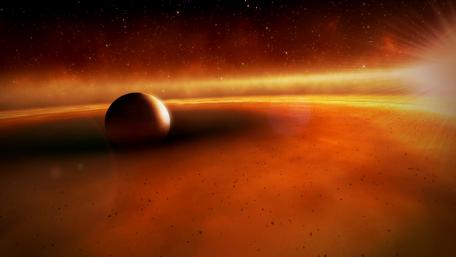 Cosmic Dawn Over a Distant Planetary Landscape wallpaper