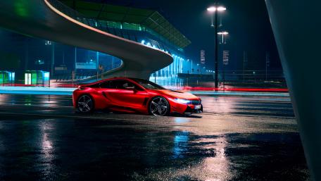 Red Ferrari under the bridge wallpaper