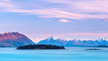 Motuariki Island on Lake Tekapo (New Zealand) wallpaper