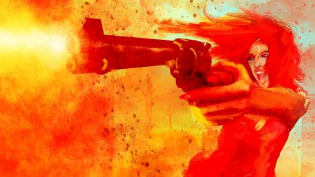Girl with gun - Surreal illustration wallpaper