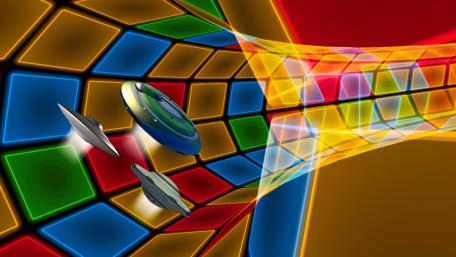 Spaceships in a colorful tunnel wallpaper