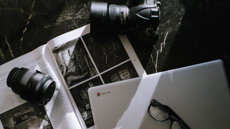 Creative Workspace With Camera Gear wallpaper