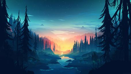 Vector Forest with Sunset Wallpaper wallpaper