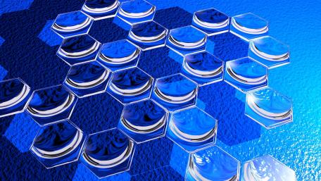 Electric Blue Hexagon Reflections in Liquid Art wallpaper