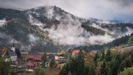 Morning mist in the mountains wallpaper