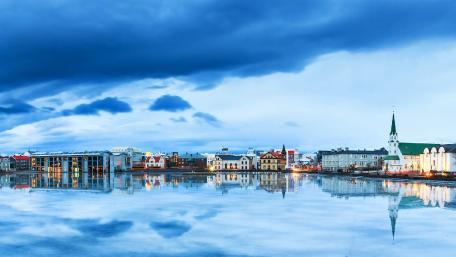 Reykjavik reflected in the Lake Tjornin wallpaper
