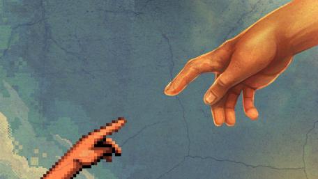 The Creation of Adam - Pixel art wallpaper