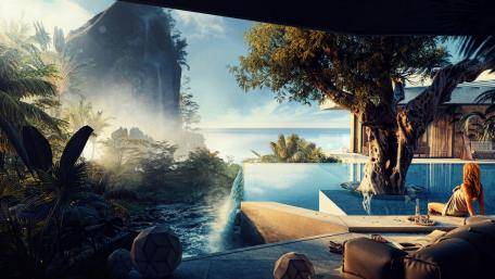 Fantasy swimming pool wallpaper