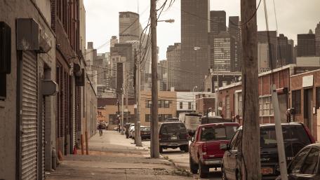 Urban Neighborhood in a Bustling Metropolis wallpaper