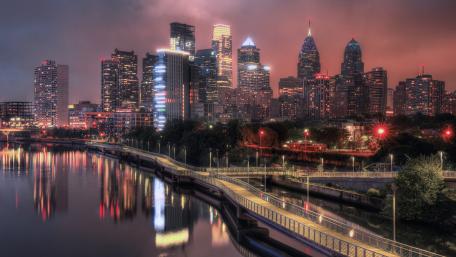 City Skyline at Dusk Glow wallpaper