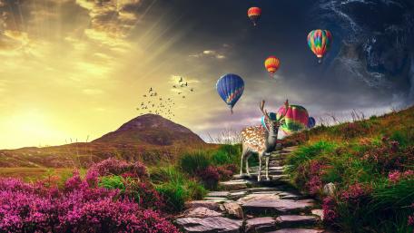 Deer with air balloons wallpaper