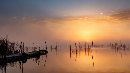 Fishing nets in the sunset wallpaper