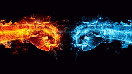Hot & Cold fist fight wallpaper