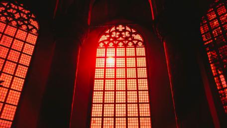 Stunning Red Stained Glass Church Window Artistry wallpaper