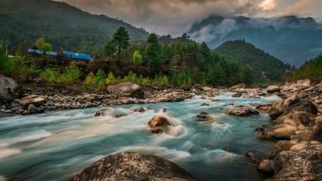Serene Mountain Stream in 4K Nature Wallpaper wallpaper