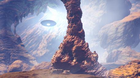 UFO in the canyon - Fantasy landscape wallpaper