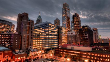 Stunning Evening City Skyline Wallpaper wallpaper