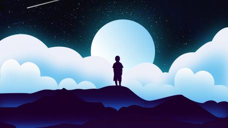 Boy silhouette in the moonlight wallpaper
