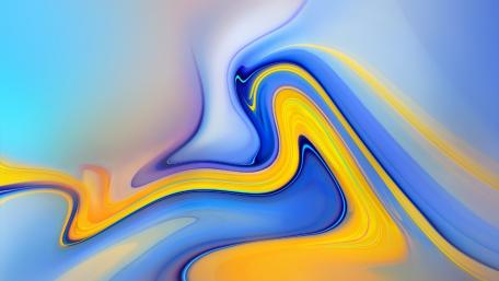 Vibrant Fluid Dynamics of Blue and Yellow Waves wallpaper