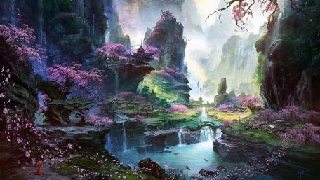 Chinese town in the mountains wallpaper