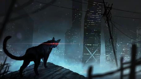 Black cat with red eyes wallpaper