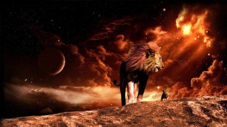 Lion and cub - Fantasy art wallpaper