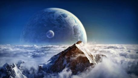 Planets above the clouds - Fantasy art wallpaper