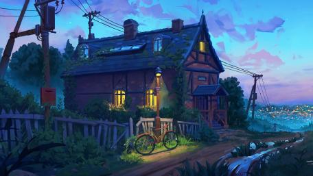 Bike under the street light - Concept art wallpaper