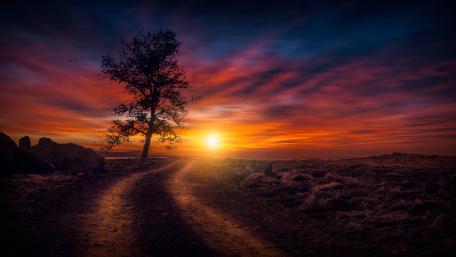 Dirt road at sundown wallpaper