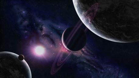 Ringed Planet - Purple Space Art wallpaper