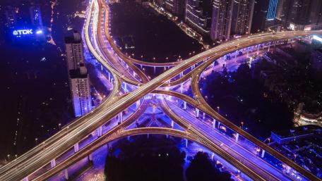 Shanghai Elevated Road Interchange at Night wallpaper