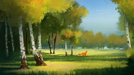 Fox in the meadow wallpaper