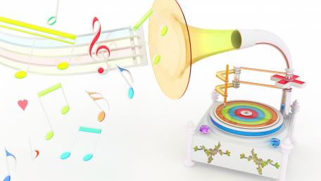 Music notes from a gramophone wallpaper