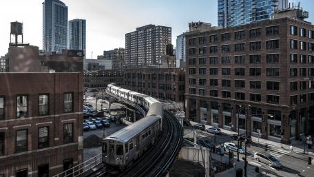 Urban Railways in a Bustling Cityscape wallpaper