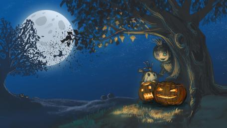 Jack O'lanterns under a tree wallpaper
