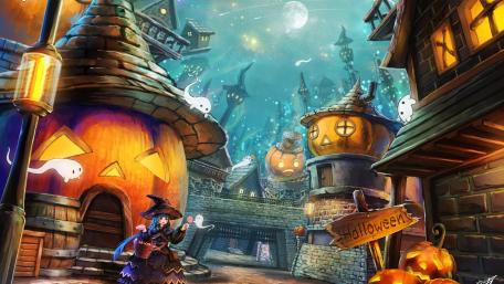 Pumpkin Houses - Anime Halloween Art wallpaper
