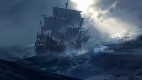 Ghost Ship in the Tempestuous Ocean wallpaper