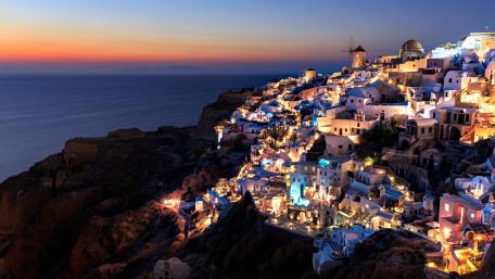 Santorini at night wallpaper