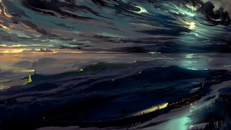 Winter night painting art wallpaper