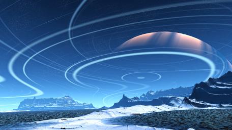 Science fiction snowy blue planet landscape wallpaper