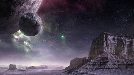 Alien planet above the Monument Valley wallpaper