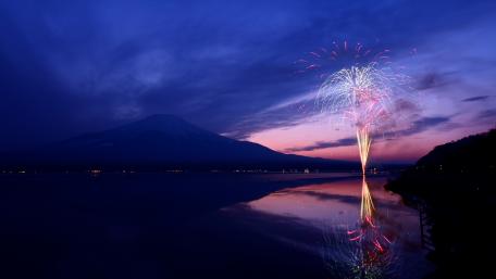 Fireworks on a lake wallpaper