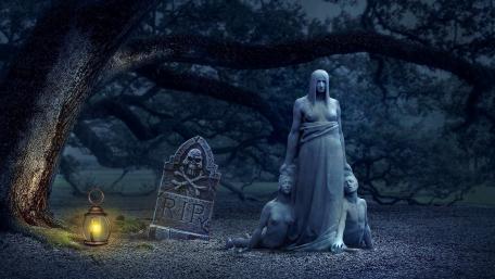 Creepy stone family wallpaper