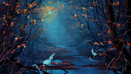 Night in the forest wallpaper