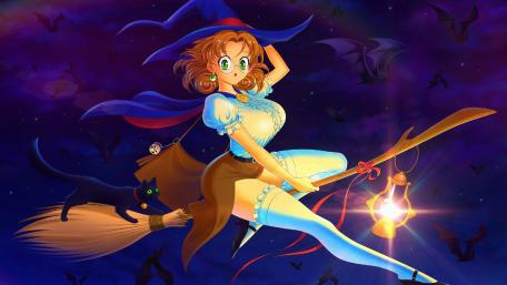 Magical Night Ride with Anime Witch wallpaper